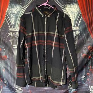 Vintage 7 Diamonds Button-Down Shirt Men M Black Plaid Classic Summer Streetwear